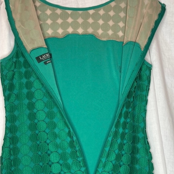 Ralph Lauren emerald green sheath dress laser cut circle overlay size 6 - Picture 11 of 12